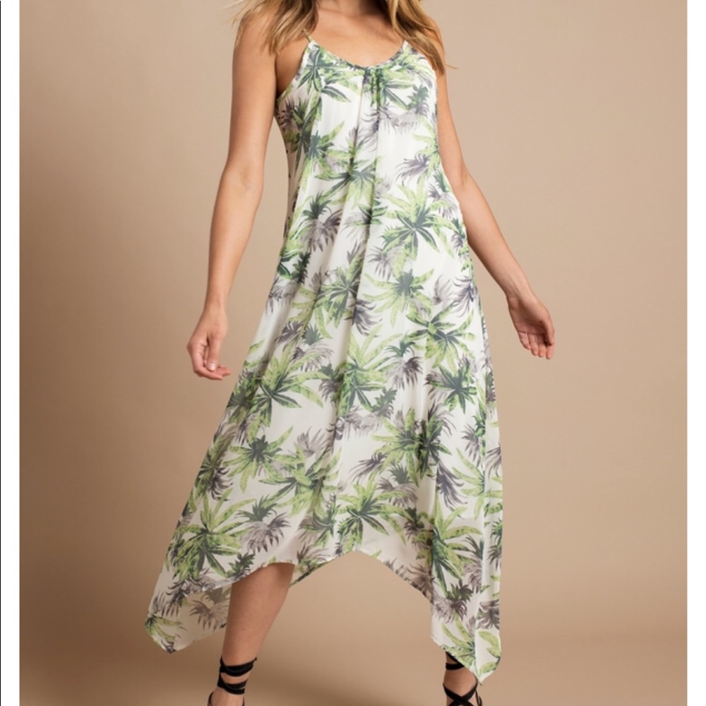 Island fantasy green palm print maxi dress